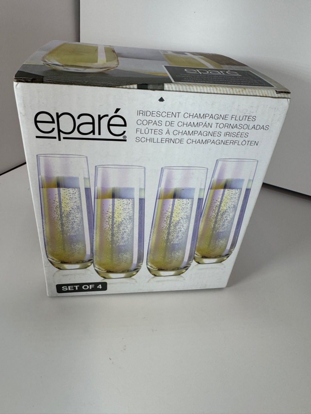 New Epare Iridescent Champagne Stemless Flute  Set of 4 NEW Glasses 8.5 Oz